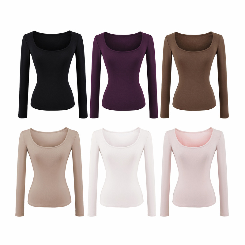 Pure Desire Large U-Neck Slim Fit Brushed Long-Sleeve T-Shirt for Women 2025 Autumn and Winter Stretchy Tight-Fitting Simple Versatile Base Shirt Top Pure Desire Large U-Neck Slim Fit Brushed Long-Sleeve T-Shirt for Women 2025 Autumn and Winter Stretchy Tight-Fitting Simple Versatile Base Shirt Top