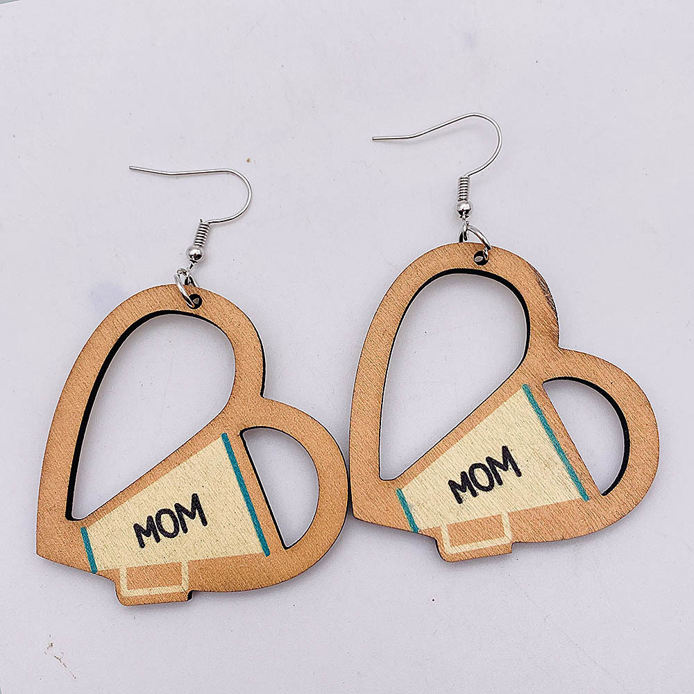 1 Pair Cute Paw Print Heart Shape Wood Mother's Day Women's Drop Earrings display picture 6