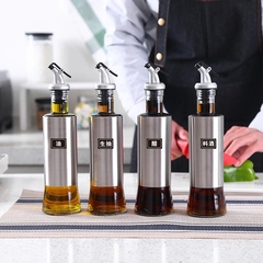 キッチン調味料ボトルセットレストラン家庭用酢容器ごま油ボトル酢ポットガラスオイルタンクステンレス鋼オイルボトル