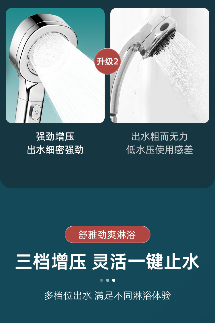 Skin-beautifying and pressure-increasing showerhead, three-speed one-button water stop, super powerful household bath water heater and showerhead set Item Picture