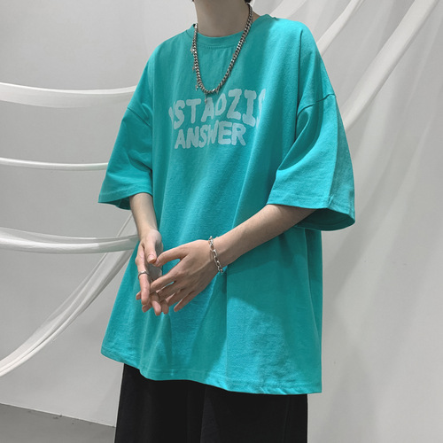 Men's Summer Trend Couple's T-shirt with 5-Button Sleeve, Chic Retro Hong Kong Style, Versatile Short Sleeve White Half-Sleeve Top