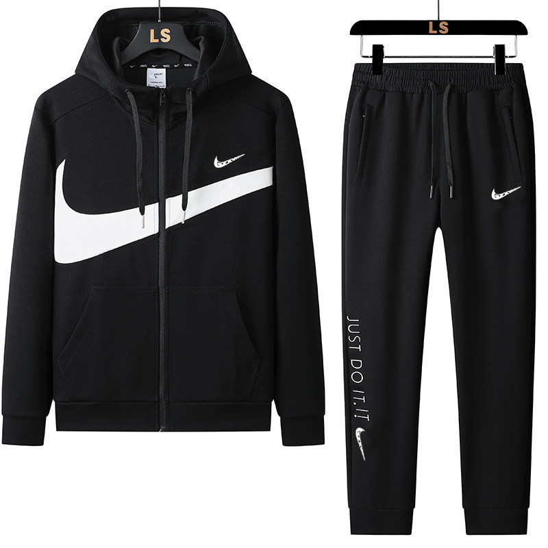 Cross-Border Spring and Autumn New Style Hooded Cardigan Casual Sports Suit for Young People, Versatile Trendy Color-Blocking Running and Fitness Set