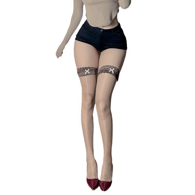 Silky sexy lace knee socks, red high boots with bow