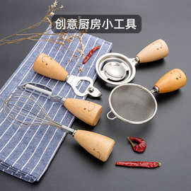 包邮ins可爱笑脸木质手柄不锈钢餐具8件家用西餐牛排刀叉勺子套装