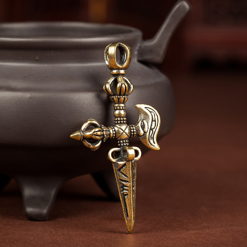 Brass Crescent axe Diamond pestle keychain pendant brass vintage magic instrument magic pestle small ornaments pendant accessories
