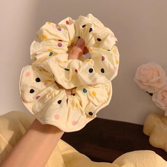 乳芙糖豆 ~ ベージュ波点大腸髪輪女森系高級感丸子頭大髪ひも髪飾り