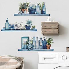 新款fun-f56水彩藍色置物架瓶子客廳牆面裝飾牆貼紙批發自粘