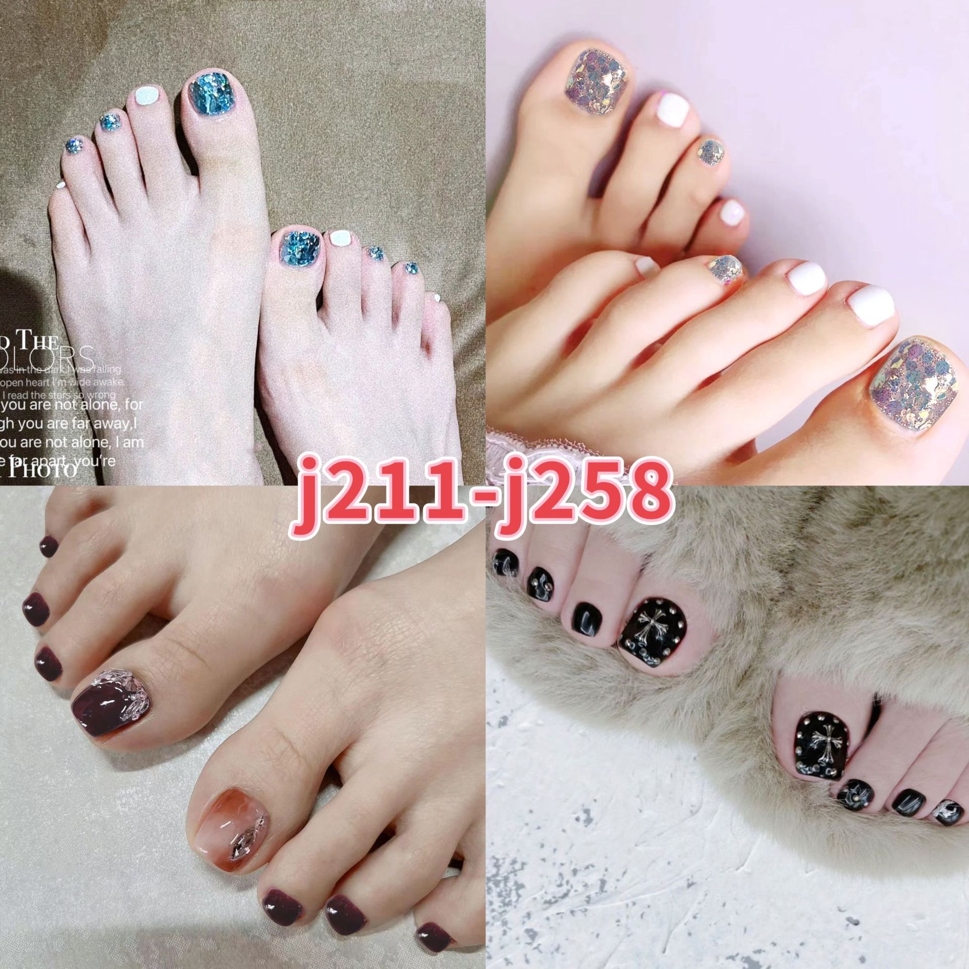 Xu Mengdie j211-j250 Combination Toenail Nail Nail Nail Nail Nail Pieces Ins Wind White Foot Nail Flash Drill Foot Nail Sticker Wear