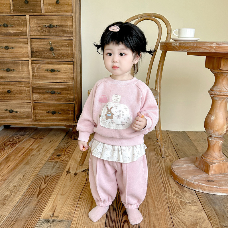 女宝宝春秋装套装新款韩版婴幼童秋季可爱卫衣裤子外出洋气两件装|undefined