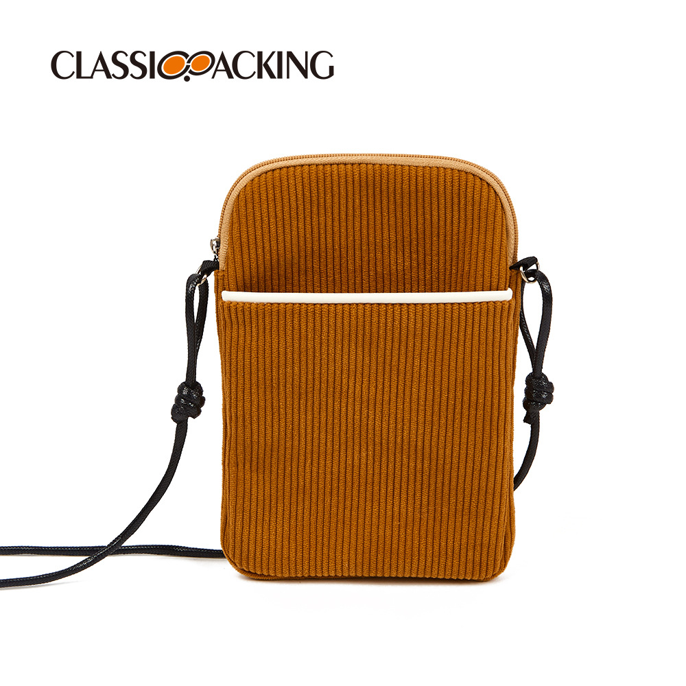 Fábrica al por mayor bolsa de teléfono móvil crossbody de gran capacidad bolsa de lápiz labial multifuncional material de pana bolsa de ID logotipo imprimible