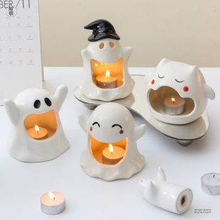 Cross-border New Creative Ghost Fluttering Ceramic Candlestick Crafts Home Living Room Halloween New Gift
