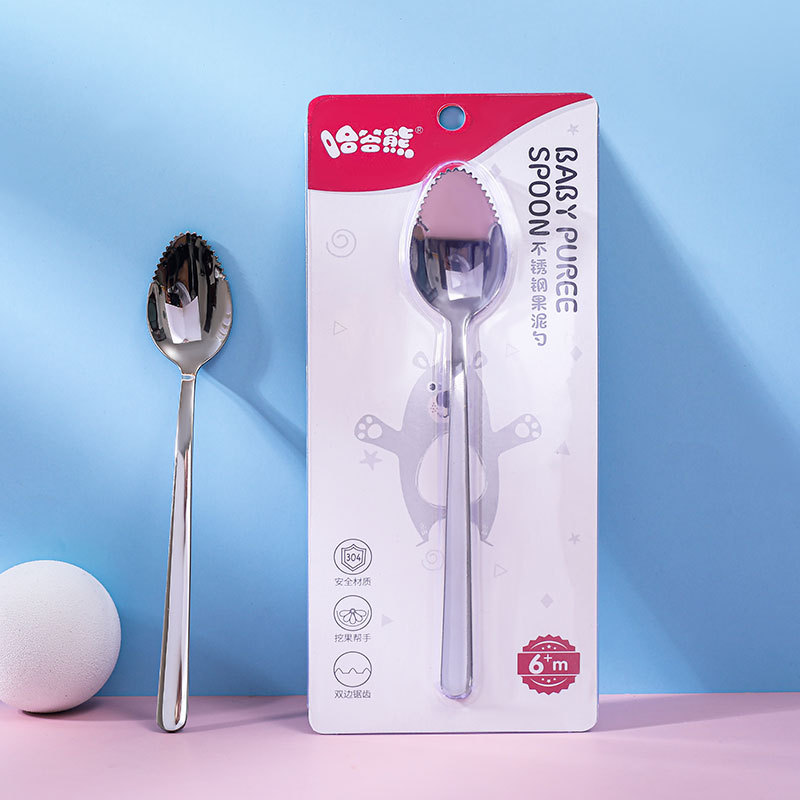 Cuchara para bebé para raspar puré de agua de acero inoxidable 304 cuchara de barro para bebé suplemento de alimentos para bebés cuchara de puré de doble uso