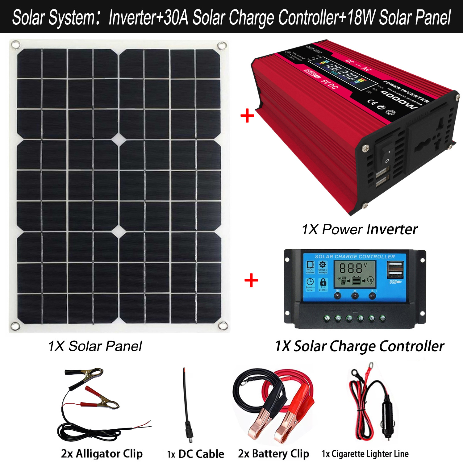 太阳能套装220V/110V逆变器18W太阳能板30A控制器SolarSystem