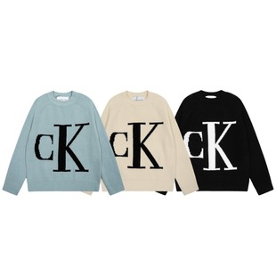 Korean Style Fashionable Clothing Couple Clothing Eight Milk New B Letter Jacquard Loose Wool Sweater Round Neck Warm Sweater Knitted Sweater