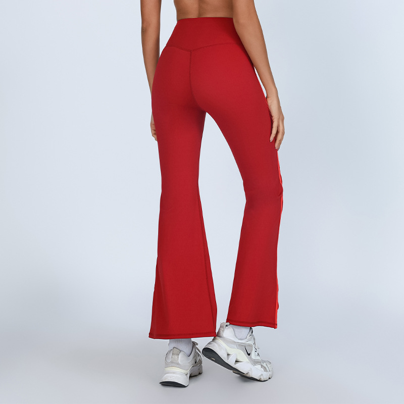 Pantalones de microyoga de cadera de melocotón de estilo europeo y americano, cintura alta, contraste de color blanco, deportes, fitness, pantalones acampanados de secado rápido de alta elasticidad