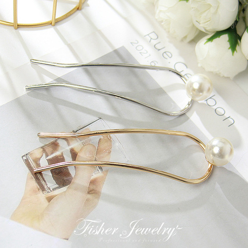 Hairpin for women, minimalist modern U-shaped bun, pearl hair pin, elegant metallic hair clip, retro hair accessory