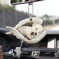 新しいスリーピングエンジェルの羽犬愛好家車のバックミラーアクセサリークリスマスツリー装飾ペンダントカー用品