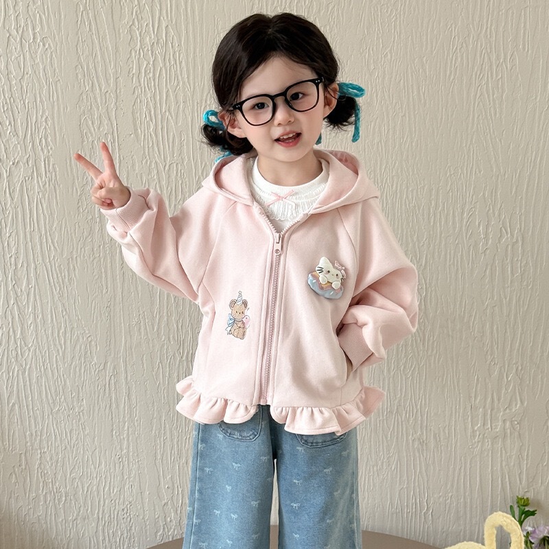 Cream Tops Spring and Autumn 2025 New Little Girls Baby Autumn Children's Hooded Tops Children's Autumn Clothes