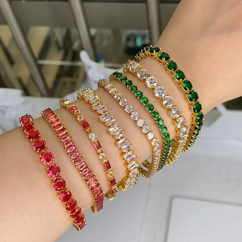 European and American Popular Waterproof Stainless Steel Bracelet Exquisite 18K Gold-Plated Full Diamond Multi-Color Tennis Bracelet Bracelet Wholesale for Women