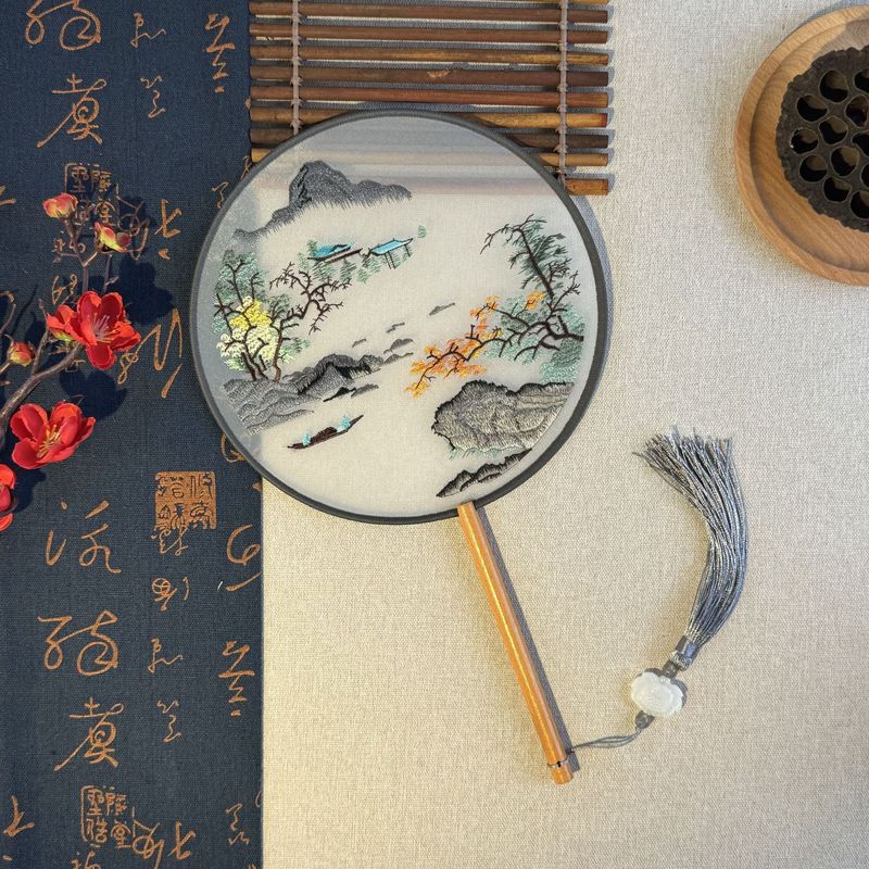 古風扇子、レトロな中国風刺繍扇子、漢服、旗袍、ランウェイ、ダンス、蘇州刺繍、丸扇子、女性用、中国風ファッション|undefined