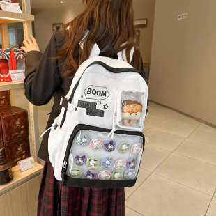 Black and white realm shoulder bag pain bag yum two-dimensional transparent millet big food backpack junior high school girls schoolbag