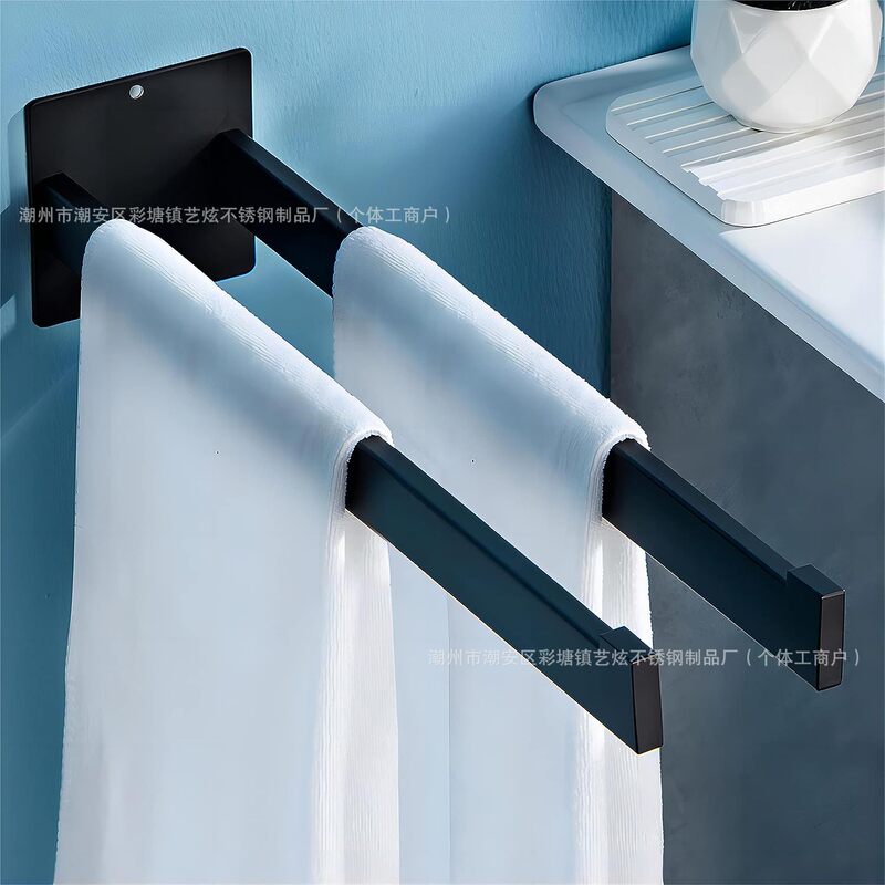Cross-border Non-perforated Towel Bar Towel Rack Double Bar Towel Rack Bathroom Stainless Steel Towel Bar Bathroom Towel Rack