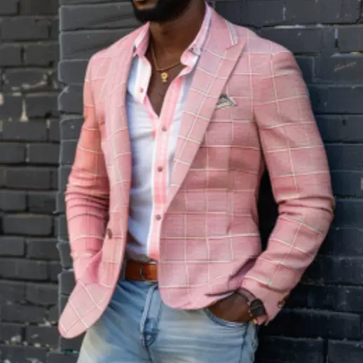 2024跨境外贸春季新款格纹西装外套男士休闲修身西服上衣男