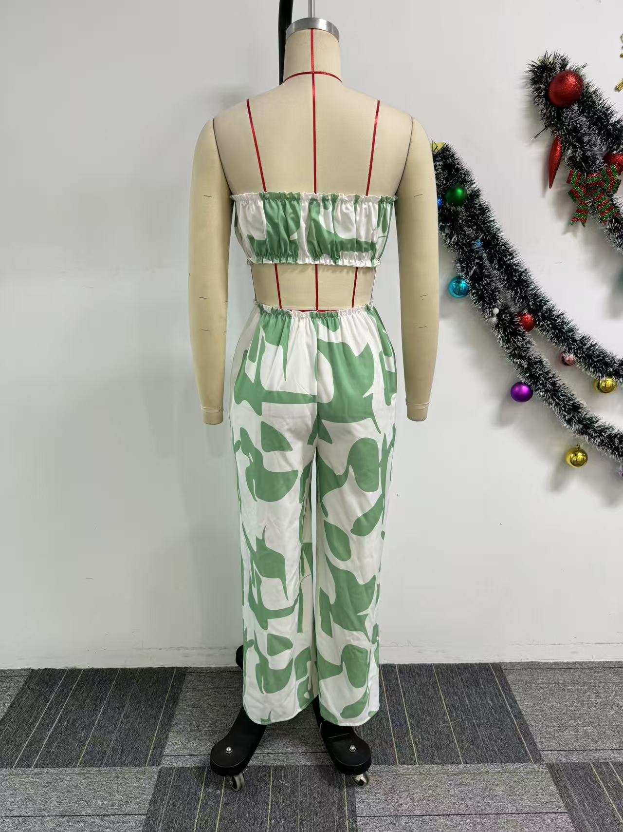 Elegant Strapless Printed Jumpsuit For Women Wide Leg Bottoms Casual Summer Polyester Thin Comfortable_ecoleips.com