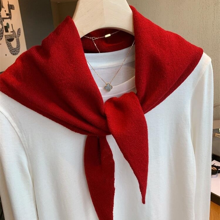 High Quality 100% Australian Wool Small Scarf for Women Spring Korean Style Pure Color Versatile Cashmere Shawl Triangle Scarf