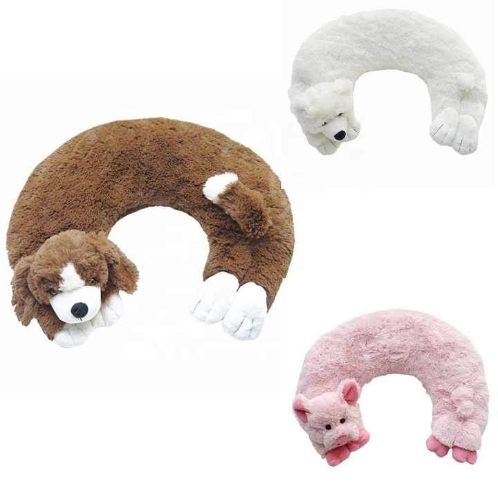 Personalizada explosión personalizada microondas calentamiento animal en forma de U almohada de cuello almohada perro oso cerdo almohada de gravedad piedra de arroz lavanda