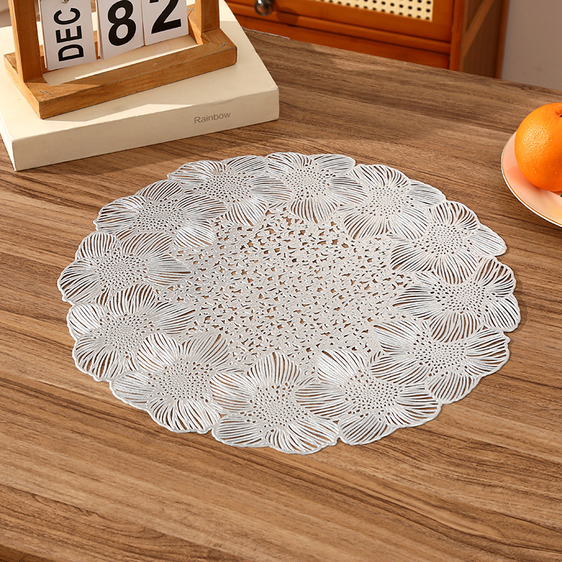 Transfronterizo Amazon anillo de flor redonda hoja PVC mantel mantel creativo pétalo de alta calidad ligero restaurante de lujo cojín de aislamiento al por mayor