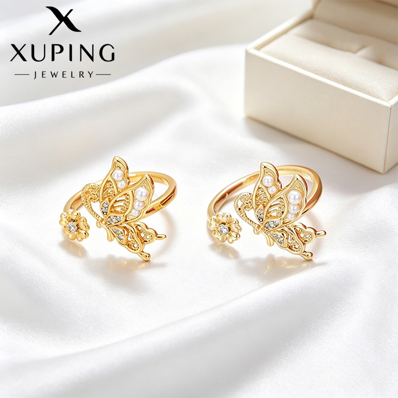 Xuping ligero diseño de lujo sensación de anillo abierto mariposa aleación de cobre chapado 24k nicho Europa y América joyas transfronterizas al por mayor