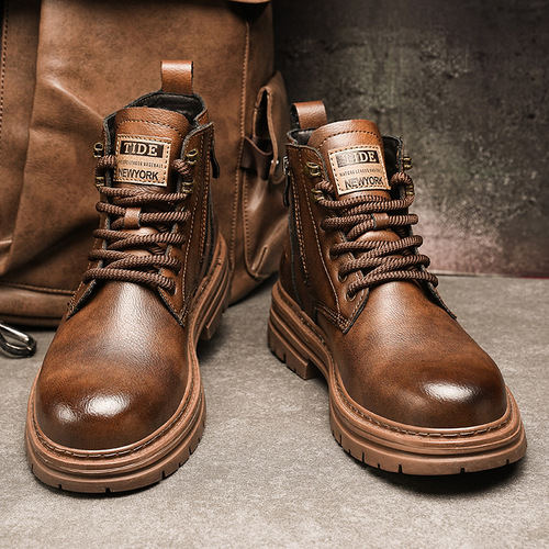 Martin boots, high-top waterproof casual shoes, fashionable all-matching cotton shoes, retro leather shoes, British style work short boots, men's shoes