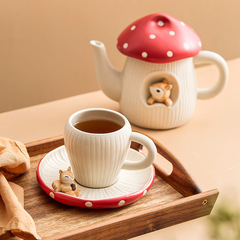 工場のキノコの水筒のコーヒーカップの女性の高い顔の値の午後のお茶のセットの漫画の陶磁器は水のコーヒーのコップを飲みます。