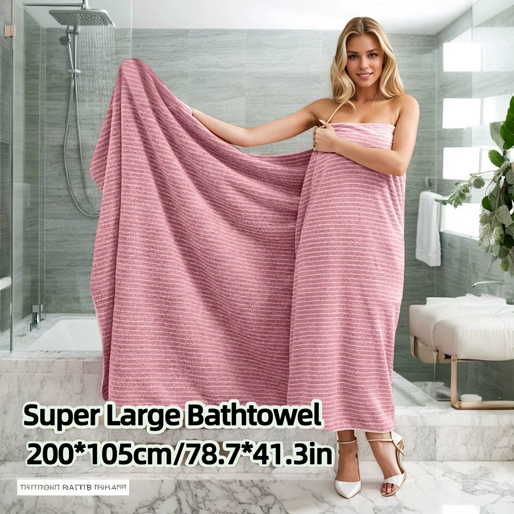 Новый продукт, трансграничное полотенце для ванной большого размера 105*200, домашнее банное полотенце для взрослых, полосатое коралловое бархатное банное полотенце с полосатой пряжей
