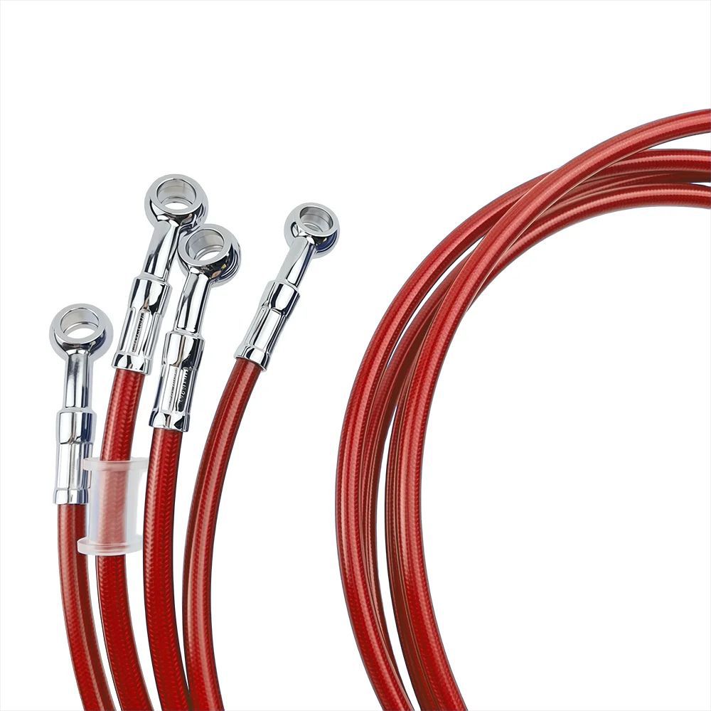 In-stock red modified brake hose M1028-28 connector stainless steel braided brake oil hose 400-2200mm