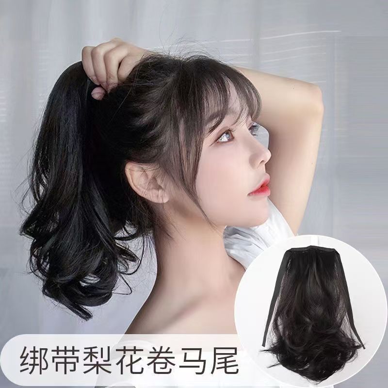 Wig Women's Short Pear Flower Roll Ponytail Strap Short Ponytail Long Curly Hair Braid Simulation Hair Roll Ponytail Long Hair
