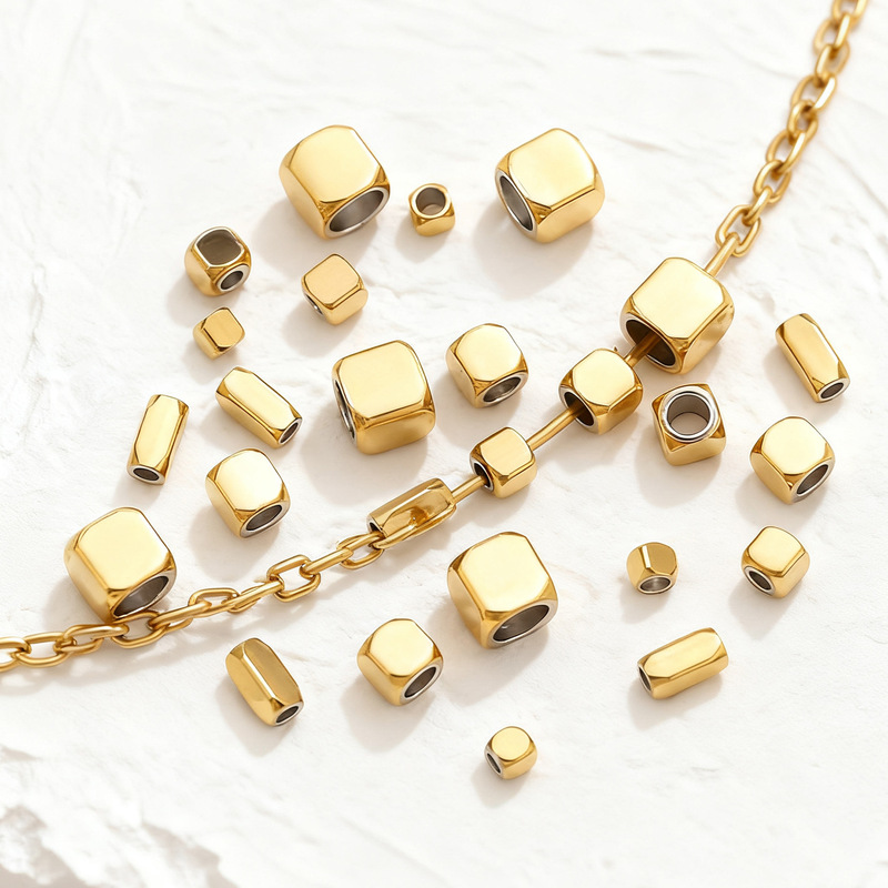 Stainless Steel Geometric Square Rectangular Metal Perforated Beads Spacer Beads DIY Bracelet Necklace Jewelry Accessories Wholesale