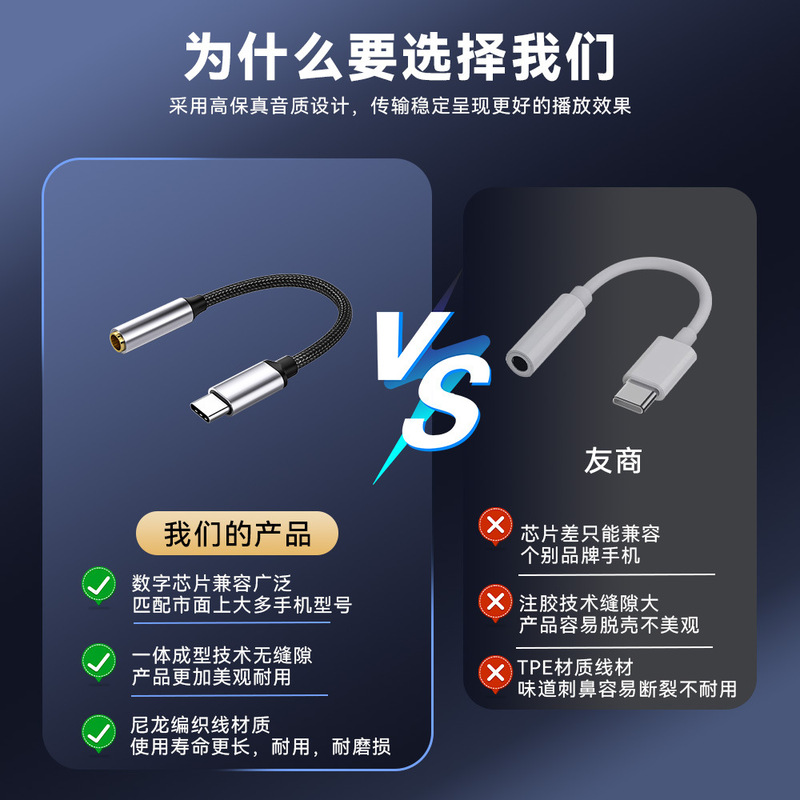 3.5mmイヤホン変換type c中継線dacデジタルデコーダ耳置き通話typecオーディオ中継線|undefined