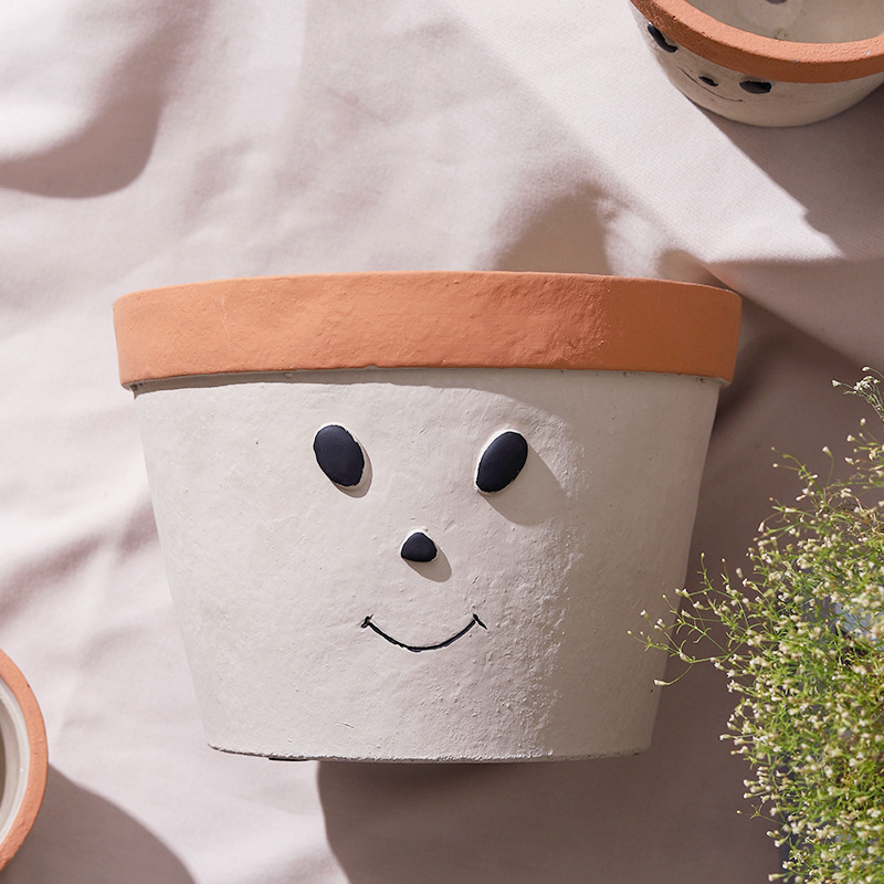 Creative Cute Portrait Snowman Smiling Face Scandinavian Cement Flower Pot Green Plant Succulent Potted Stoneware Desktop Garden Decoration