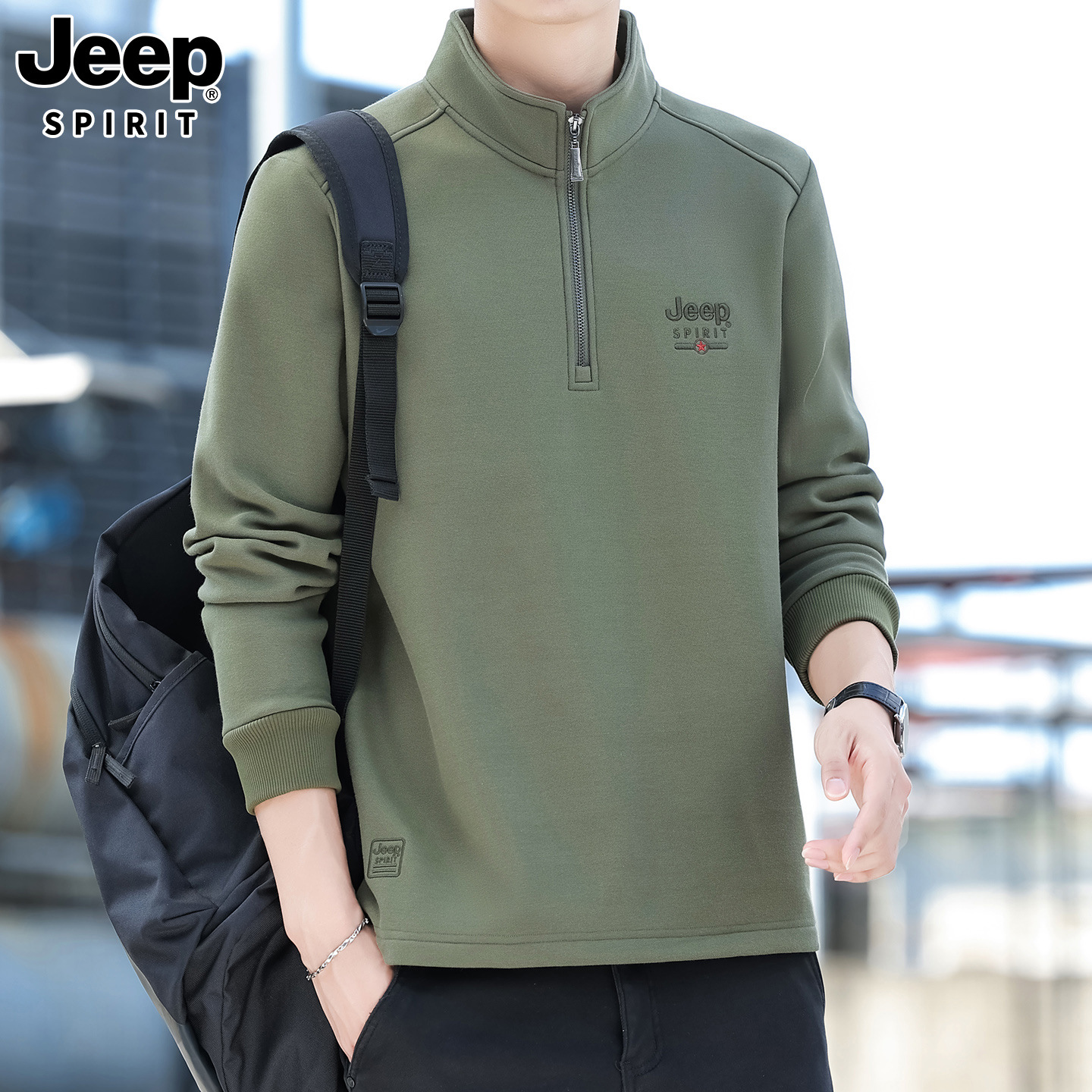 Jeep Spirit Autum 25 New Velvet Sweatshirt Embroidered Trendyy Casual Men's Tops