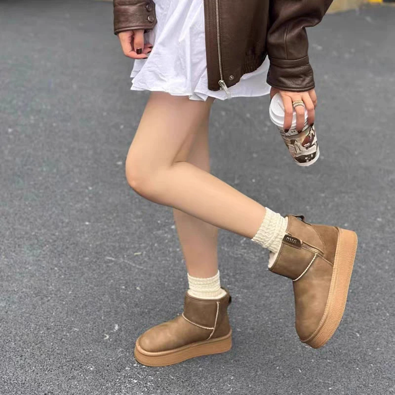 Gu Ti Jia толстая подошва плюс бархатные короткие ботинки снегоступы женские зимние 2024 новые хлопчатобумажные ботинки хлебные ботинки