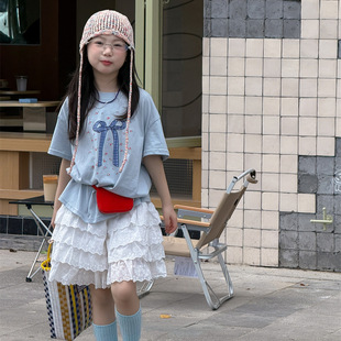 Flower and seek children's clothing girls T-shirt 2025 summer new bow printed cotton short sleeve girls sweet top