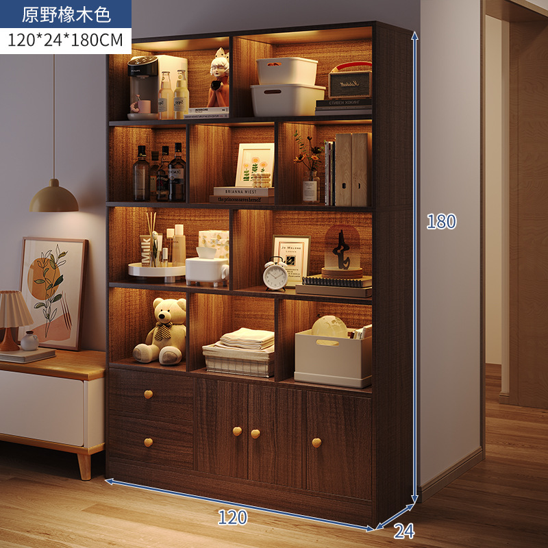 Estante de libro de piso integrado contra la pared almacenamiento y exhibición armario de almacenamiento imitación de madera sólida armario doméstico con puerta de gabinete