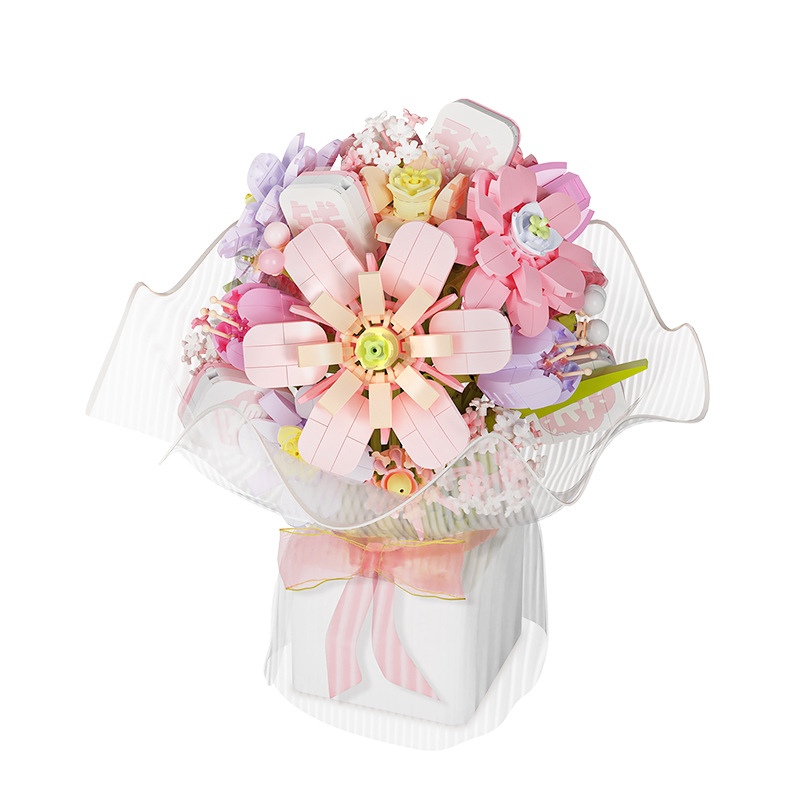 2152 - 2153, ramo de bloques de construcción de mano, adornos creativos para dar a las niñas 520 regalos de San Valentín