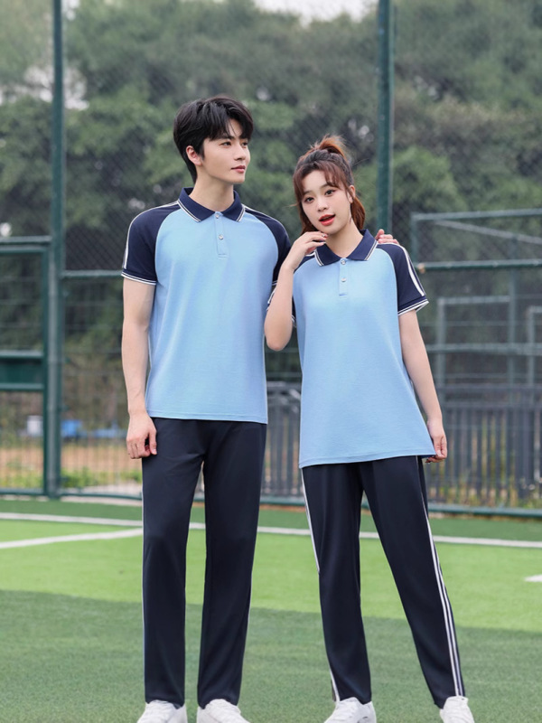 小中学生向けの新しい夏の男女学生服半袖スーツ、高校生向けの青と白の朗読グループユニフォーム、クラスユニフォーム|undefined