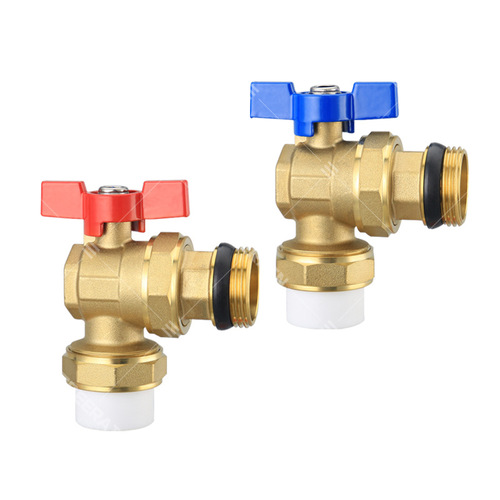 Angle type sleeve valve floor heating water collector inlet and return valve brass ball valve PPR single hot melt outer wire water distributor sleeve valve