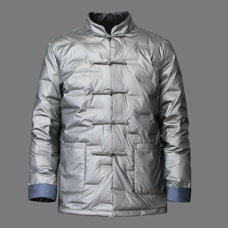 Tang Suit Youth Men's Casual Down Jacket Warm Vertical Collar Light Thin Jacket Winter Retro Chinese Art National Style