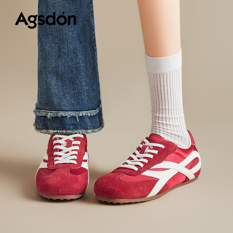 Zapatillas de entrenamiento alemanas rojas Augschden para mujer, nuevas zapatillas casuales planas estilo retro Ballet Forrest Gump para otoño 2025