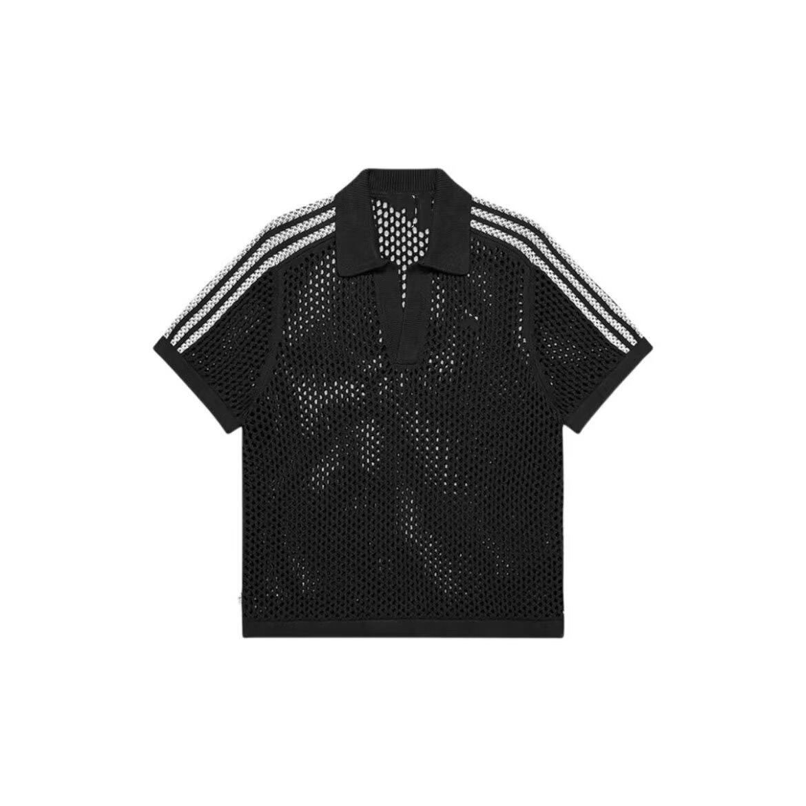 Estrela do mesmo tipo de suéter de malha de manga curta oco masculino de três barras simples de desgaste POLO suéter V de onda T-shirt de colarinho internacional atacado
